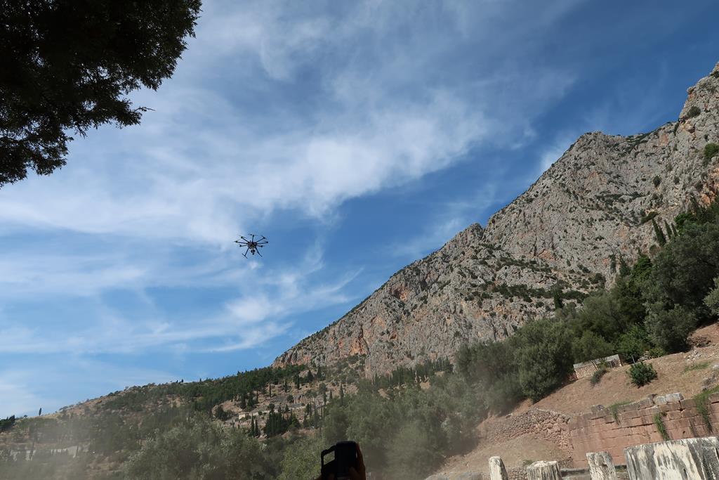 Flight of unmanned Octacopter Vehicle at the Archaeological Site of the Temple of Athena Pronaia.